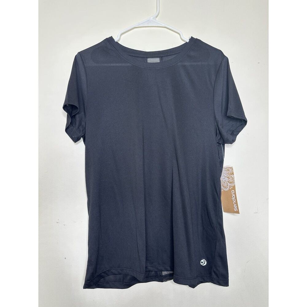 Sendara Size Large NEW Black Semi Sheer Active Tee Shirt Running Pickleball